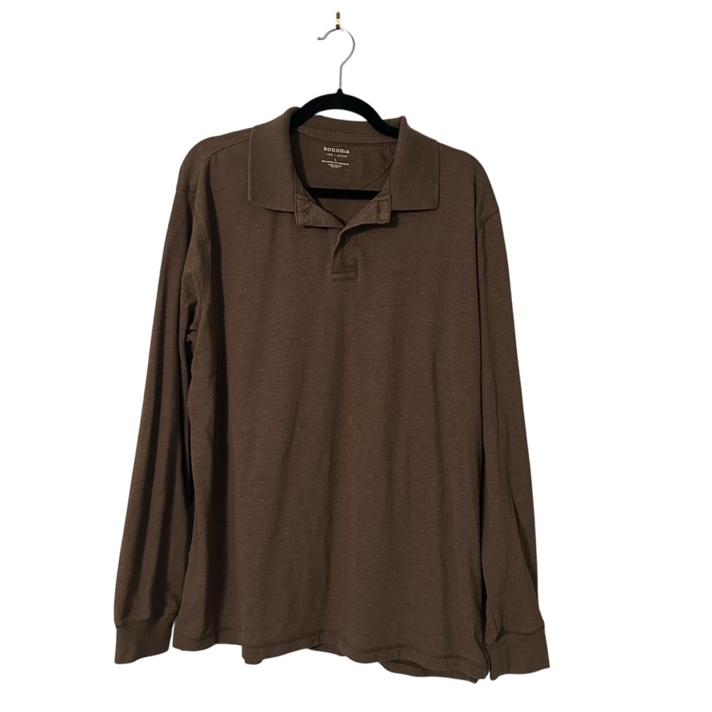 Sonoma Brown Collared Long Sleeve Polo Shirt Men’s Size Large